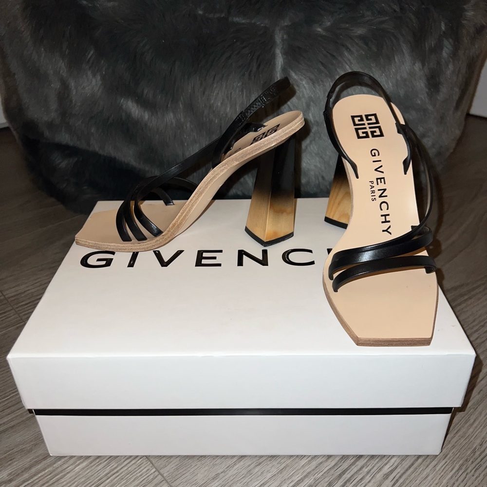 Givenchy Wood & Leather Slingback Sandals - Black
